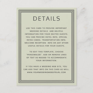 Carte D'accompagnement Détails sur le Mariage vert de la trame simple