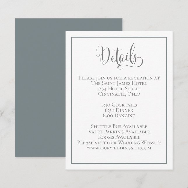 Carte D'accompagnement Détails sur le Mariage Vert Sage simple (Devant / Derrière)