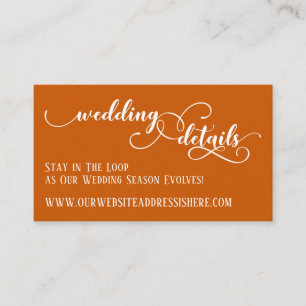 Carte D'accompagnement Détails sur le site web Mariage Script Burnt Orang
