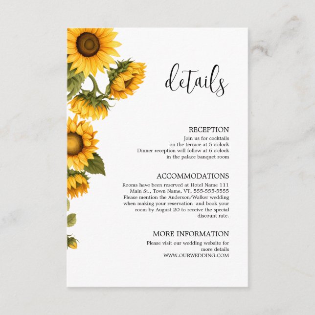 Carte D'accompagnement Détails tournesols lumineux minimalistes (Devant)