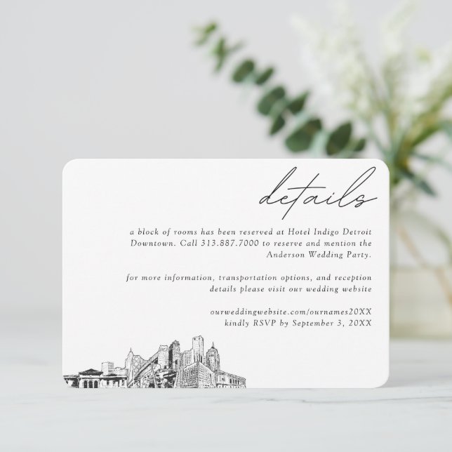 Carte D'accompagnement Detroit Mariage Hotel Détails du bloc de chambre P (Debout devant)