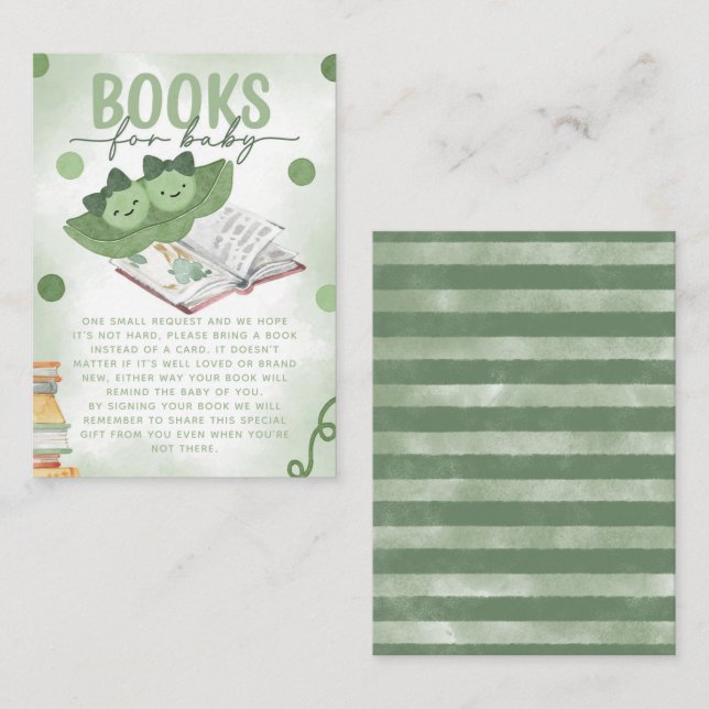 Carte D'accompagnement Deux petits pois dans un livre pour Baby shower (Devant / Derrière)
