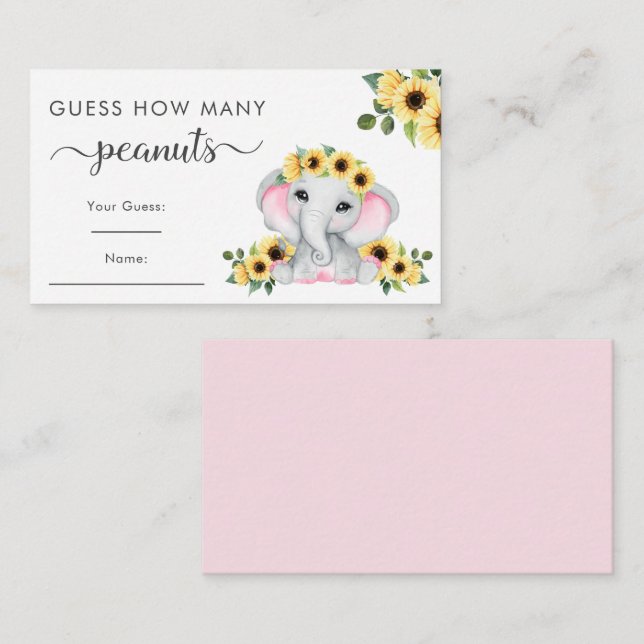Carte D'accompagnement Devinez combien d'arachides éléphant bébé fille do (Devant / Derrière)