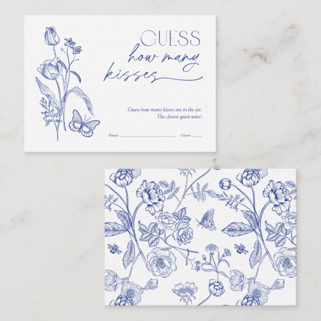 Carte D'accompagnement Devinez combien de baisers Fête des mariées bleue  (Devant / Derrière)