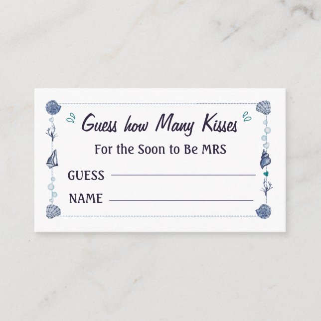 Carte D'accompagnement Devinez combien de baisers Salle de douche nuptial (Devant)