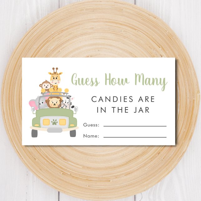 Carte D'accompagnement Devinez combien de bonbons Baby shower Safari jeu (Créateur téléchargé)