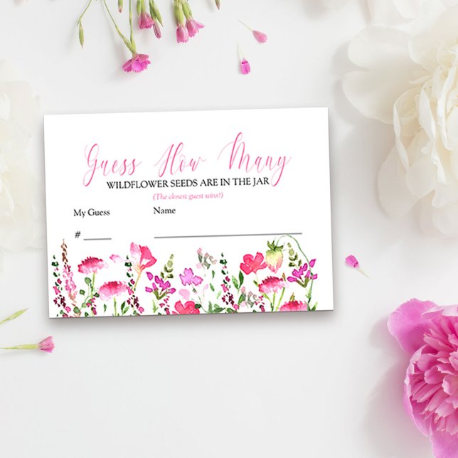 Carte D'accompagnement Devinez combien de Fleurs sauvages roses deviner l (Guess How Many Game cards from my Pink Wildflower Collection. Message me for co-ordinating designs)