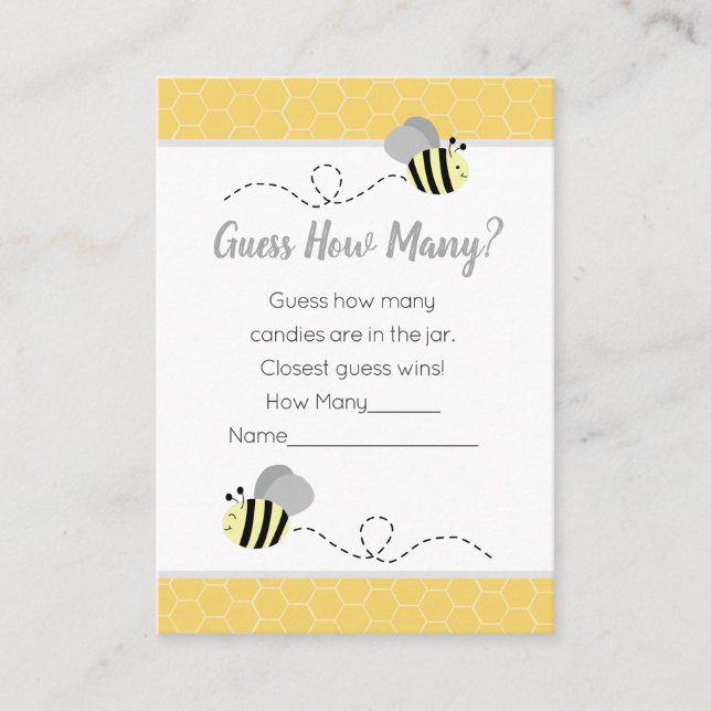 Carte D'accompagnement Devinez combien de Grey Bumble Bee Baby shower jeu (Devant)