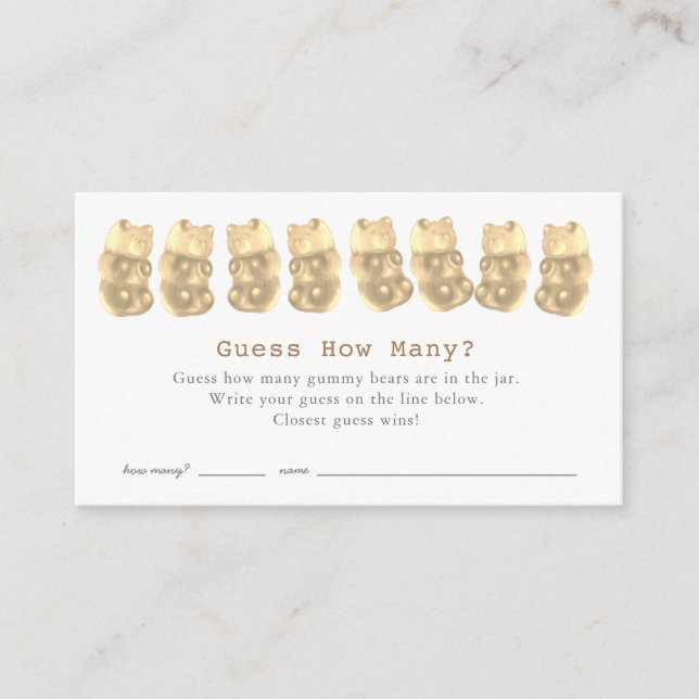Carte D'accompagnement Devinez combien de Gummy Bears Gold Baby shower je (Devant)