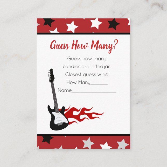 Carte D'accompagnement Devinez combien de Red Rock Star Baby shower jeu (Devant)