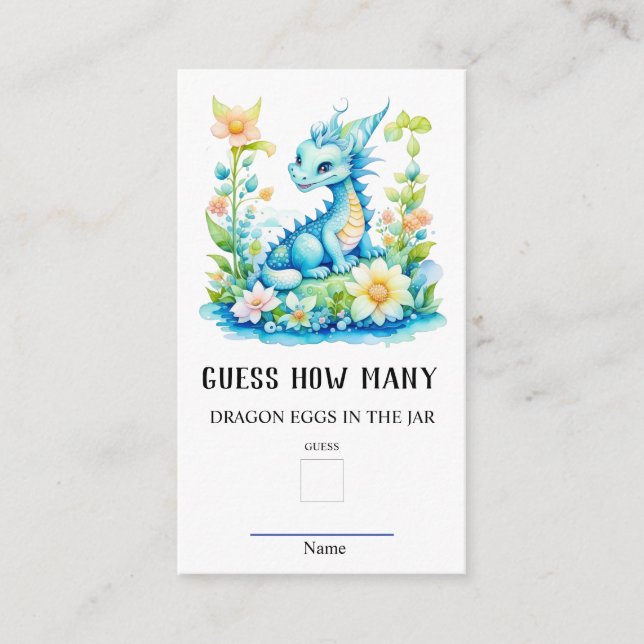 Carte D'accompagnement Devinez combien d'oeufs de Dragon Baby shower jeu (Devant)