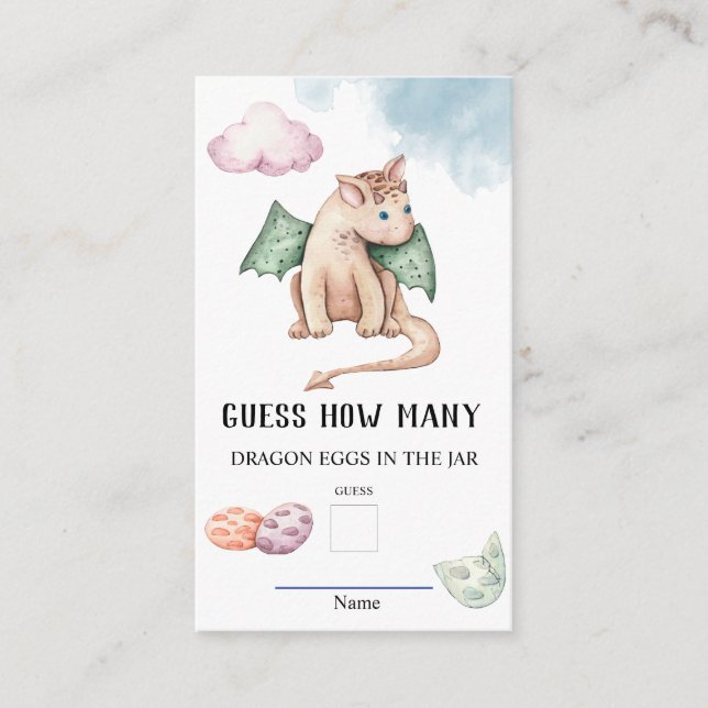 Carte D'accompagnement Devinez combien d'oeufs de Dragon Baby shower jeu (Devant)