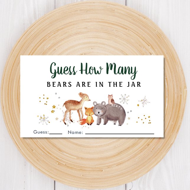 Carte D'accompagnement Devinez combien d'ours Woodland Baby shower jeu (Créateur téléchargé)