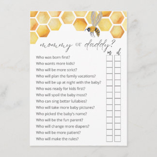 Carte D'accompagnement Devinez qui maman ou papa Bee Baby shower jeu