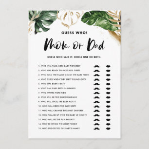 Carte D'accompagnement Devis Tropical Qui Maman ou Papa Baby shower Jeu