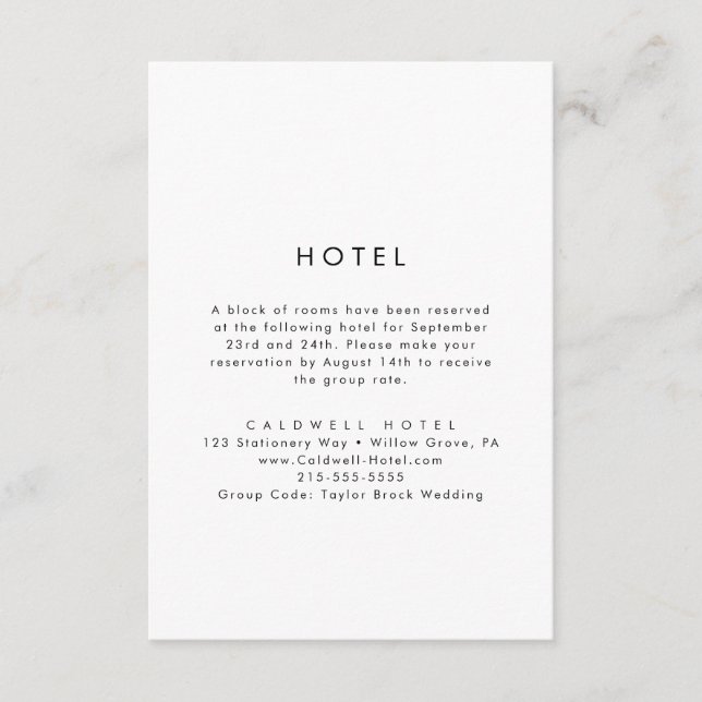 Carte d'accompagnement d'hôtel de typographie chic (Devant)