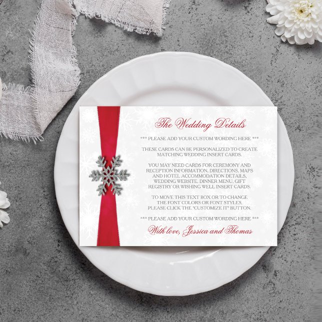Carte D'accompagnement Diamante Flocon de neige et Ruban rouge Mariage d' (Créateur téléchargé)