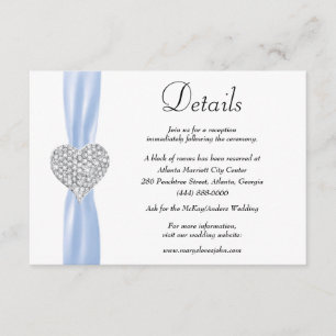 Carte D'accompagnement Diamond Heart Blue Ribbon Détails du Mariage