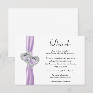 Carte D'accompagnement Diamond Hearts Purple Ribbon Détails du Mariage