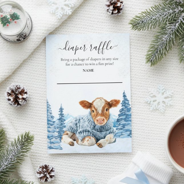 Carte D'accompagnement Diaper Raffle Baby Cow Calf Winter Christmas (Créateur téléchargé)