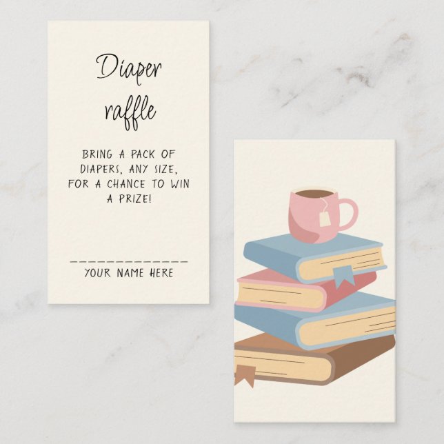 Carte D'accompagnement Diaper Raffle Book Library Themed Baby Shower  (Devant / Derrière)