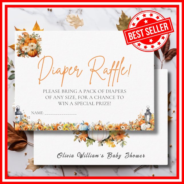 Carte D'accompagnement DIAPER RAFFLE Un Peu Citrouille Automne Automne (A Little Pumpkin is on the Way Fall Autumn Floral DIAPER RAFFLE Enclosure Card )