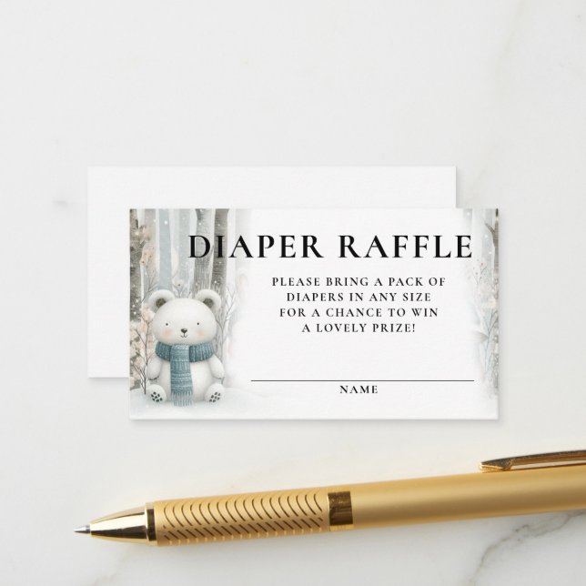 Carte D'accompagnement Diaper Raffle Winter Snow Woodlands Baby Shower (Devant/Arrière en situation)