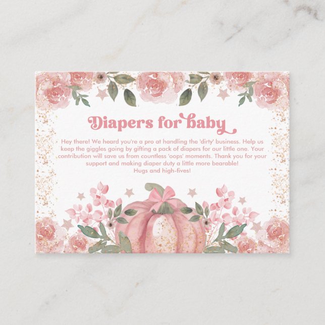 Carte D'accompagnement Diapeurs Citrouilles Fille Rose Pour Baby shower (Devant)