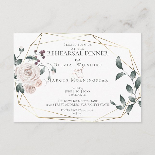 Carte D'accompagnement Dîner de répétition | Aquarelle Blush Rose Floral (Devant)