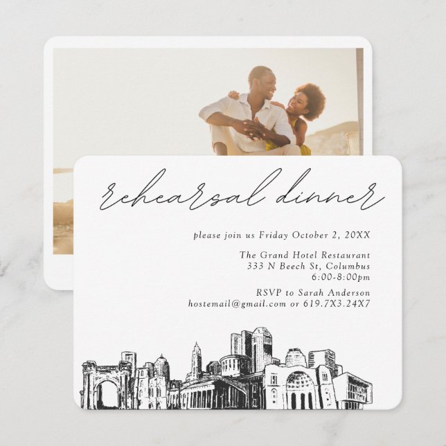 Carte D'accompagnement Dîner de répétition élégant du Mariage Columbus (Devant / Derrière)