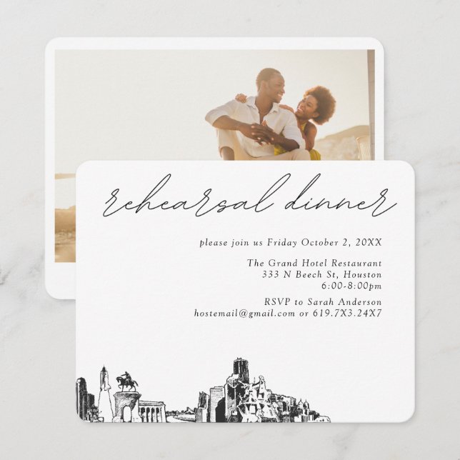 Carte D'accompagnement Dîner de répétition élégant Mariage de Houston (Devant / Derrière)