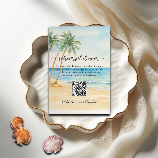 Carte D'accompagnement Dîner de répétition QR Code Plage et Palmiers (Créateur téléchargé)