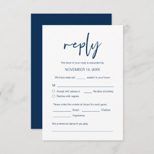 Carte D'accompagnement Dîner mariage RSVP, options de repas, demande de c