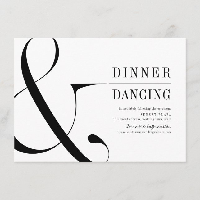 Carte D'accompagnement Dîner typographique moderne et réception dansante (Devant)