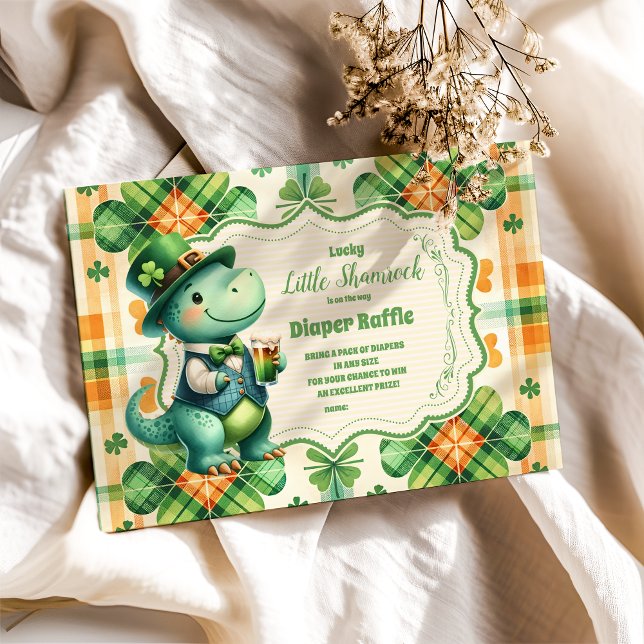 Carte D'accompagnement Dinosaur Lucky Petit Shamrock Diapper Raffle (Créateur téléchargé)