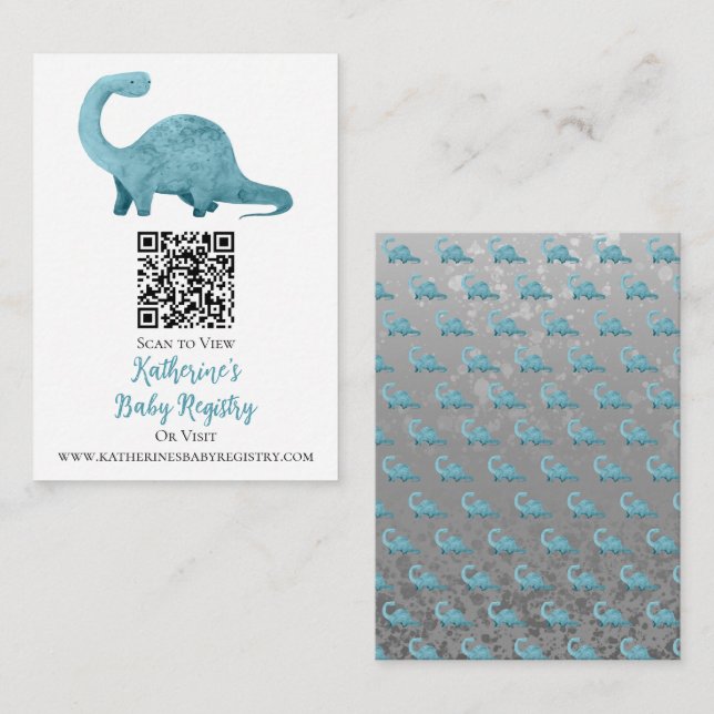 Carte D'accompagnement Dinosaure bleu QR Code Baby Registry (Devant / Derrière)