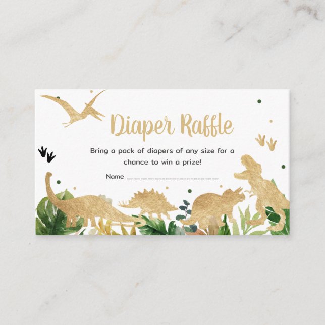 Carte D'accompagnement Dinosaure d'or Baby shower Dinosaure Raffle de cou (Devant)