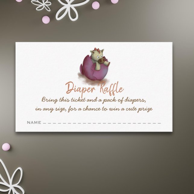Carte D'accompagnement Dinosaure violet billet de tirage au sort (Cute pink dragon hatching girl baby shower diaper faffle)