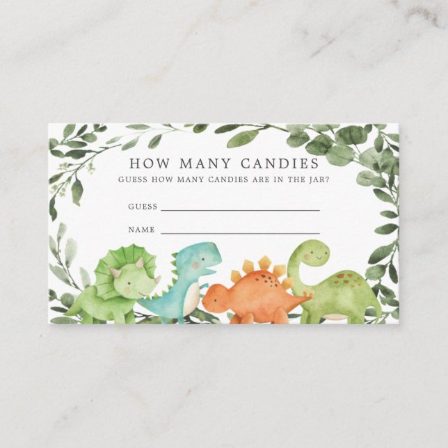 Carte D'accompagnement Dinosaures Baby shower Devine Combien De Candies (Devant)