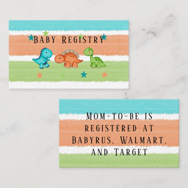 Carte D'accompagnement Dinosaures mignons et étoiles Registre bébé (Devant / Derrière)