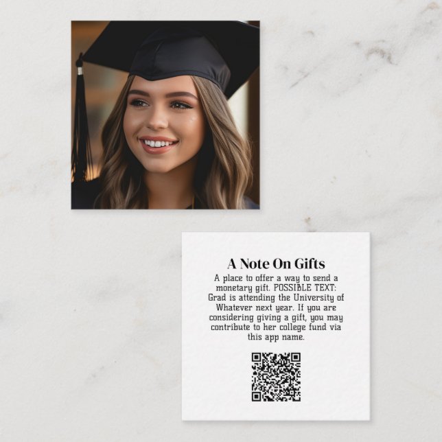 Carte D'accompagnement Diplôme Cadeau QR Code avec photo à l'avant (Devant / Derrière)