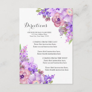 Carte D'accompagnement Direction de mariage floral pourpre rustique Lilas