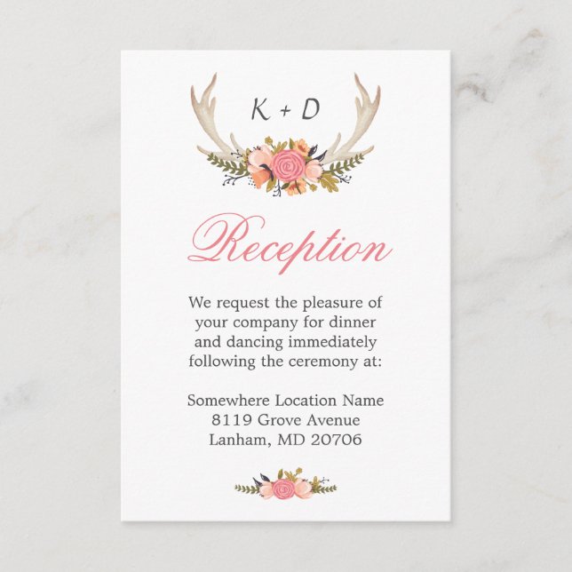 Carte D'accompagnement Direction de réception de mariage floral de bois d (Devant)