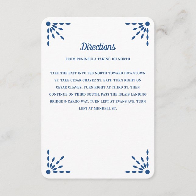 Carte D'accompagnement Directions de mariage avec Papier Picado Bleu Magn (Devant)