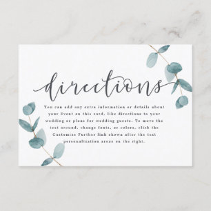 Carte D'accompagnement Directions simples Mariage de calligraphie Eucalyp