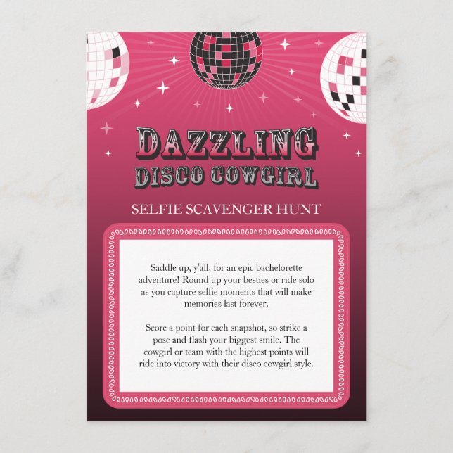 Carte D'accompagnement Disco Cowgirl Selfie Scavenger chasse jeu (Devant)