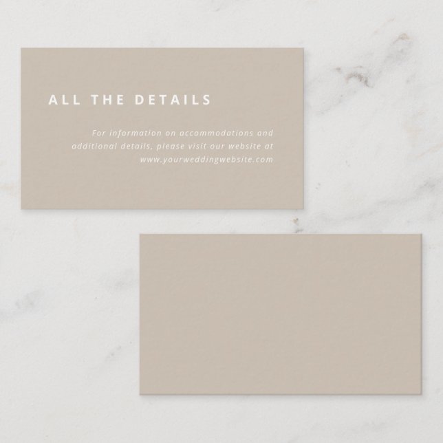 Carte D'accompagnement Disposition minimale | Beige avec Mariage blanc Dé (Devant / Derrière)