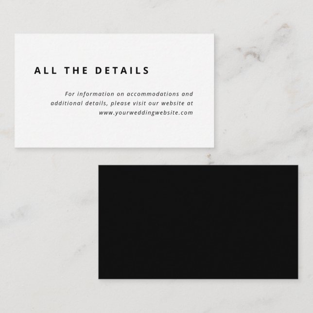 Carte D'accompagnement Disposition minimale | Détails du Mariage noir et  (Devant / Derrière)