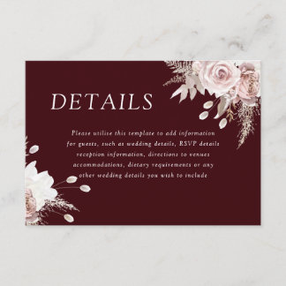 Carte D'accompagnement Divine Blush Floral Deep Burgundy Wedding Details