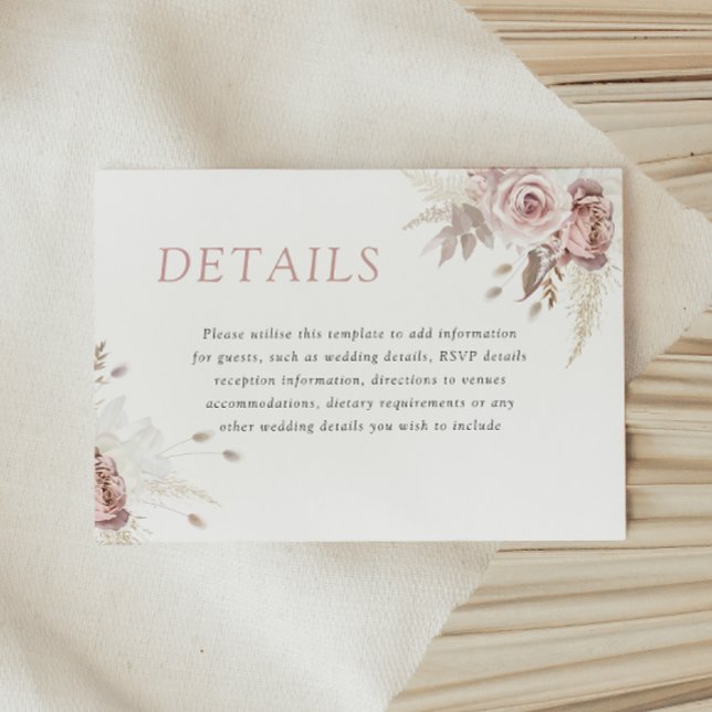 Carte D'accompagnement Divine Dusty Rose Blush Floral Détails du Mariage (Créateur téléchargé)